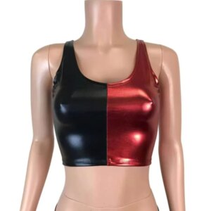 Plus Size Summer Women Tops Sexy Patchwork White Crop Tops Shiny Metallic Bodycon Short Tanks Top High Street Gothic Girl Wear