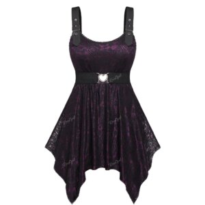 ROSEGAL Plus Size Spring Summer Tanks With Heart Buckle Belt Women's Casual Lace Grommets Cami Top 2025 New Vest Costumes 5XL