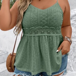 Plus Size Summer Women Elegant Camisole Casual Fashion Vacation Solid Sleeveless Hollow Tank Tops Female Curve Clothing