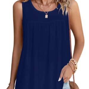 Plus Size Solid Ruched Tank Top Casual Sleeveless Crew Neck Top For Summer & Spring Women's Plus Size Clothing