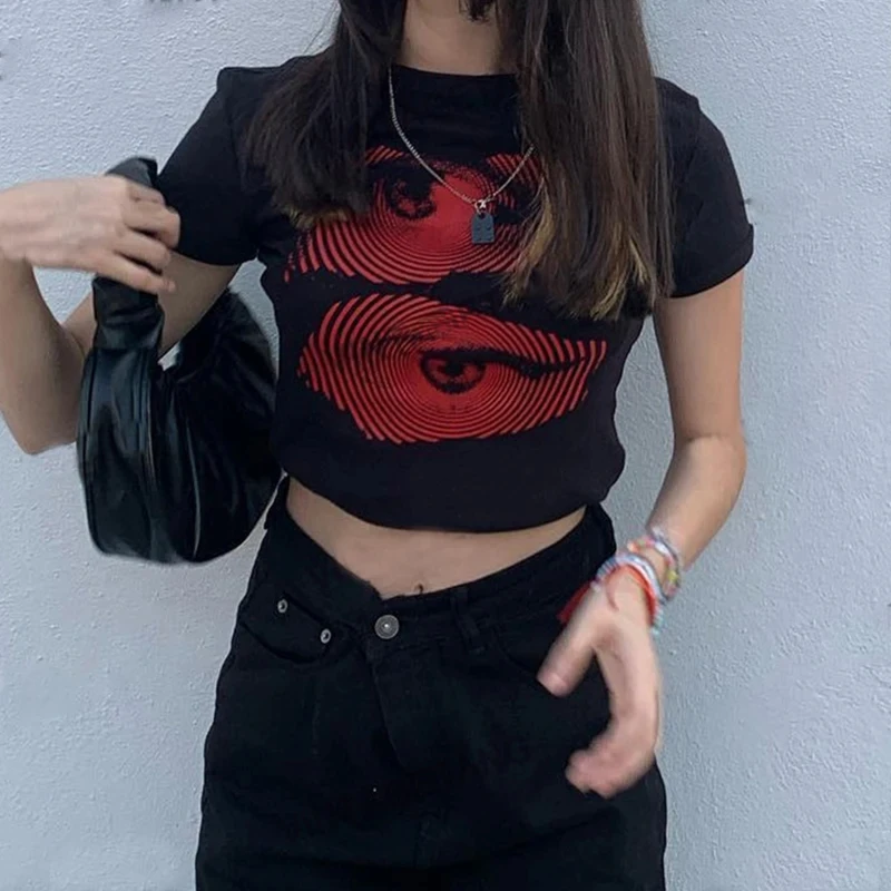 Summer Fashion Women's Top T-shirt Y2K Harajuku Street Short Sleeve T-shirt Vintage Gothic Tank Women's Plus Size T-shirt
