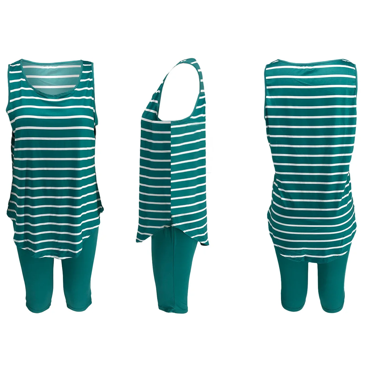 CM.YAYA Women Plus Size XL-5XL Sport two piece set Tracksuit Striped Tank Tops Knee Length jogger Suit Sweatpants Matching Set