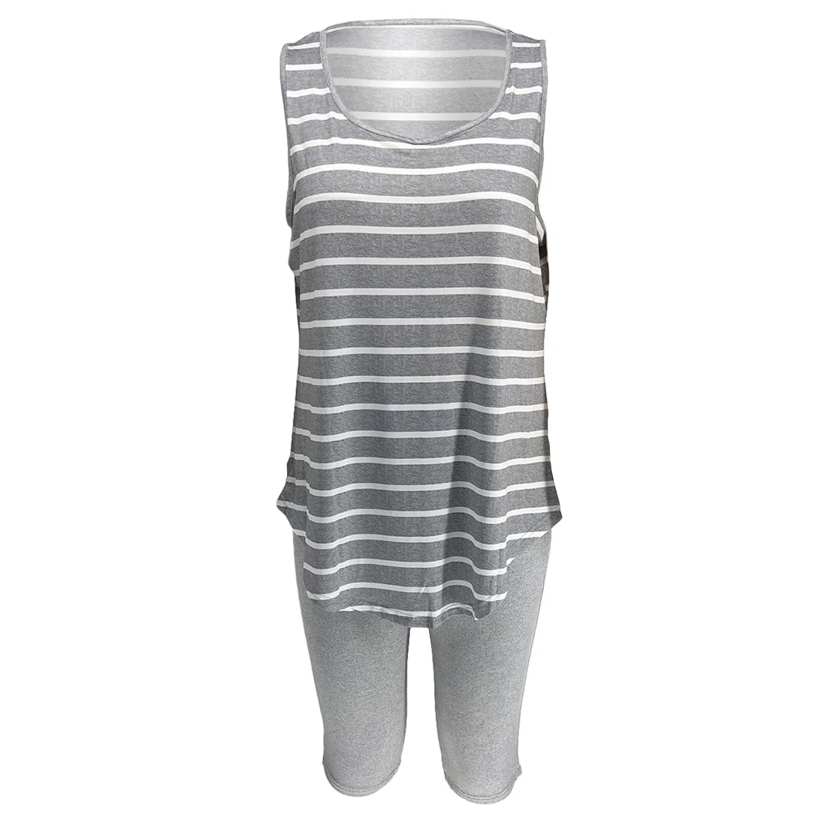 CM.YAYA Women Plus Size XL-5XL Sport two piece set Tracksuit Striped Tank Tops Knee Length jogger Suit Sweatpants Matching Set