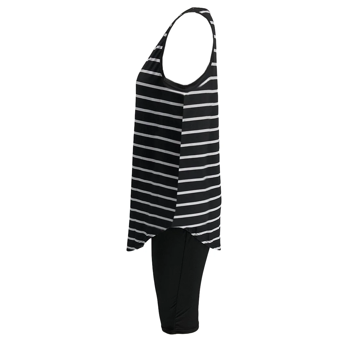 CM.YAYA Women Plus Size XL-5XL Sport two piece set Tracksuit Striped Tank Tops Knee Length jogger Suit Sweatpants Matching Set