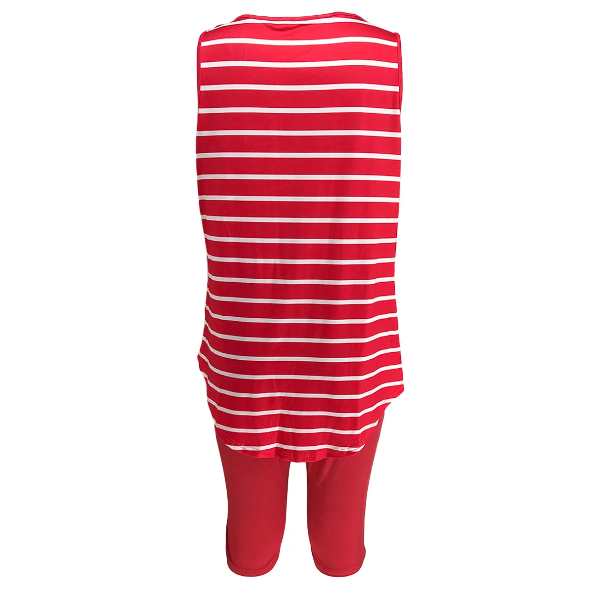 CM.YAYA Women Plus Size XL-5XL Sport two piece set Tracksuit Striped Tank Tops Knee Length jogger Suit Sweatpants Matching Set