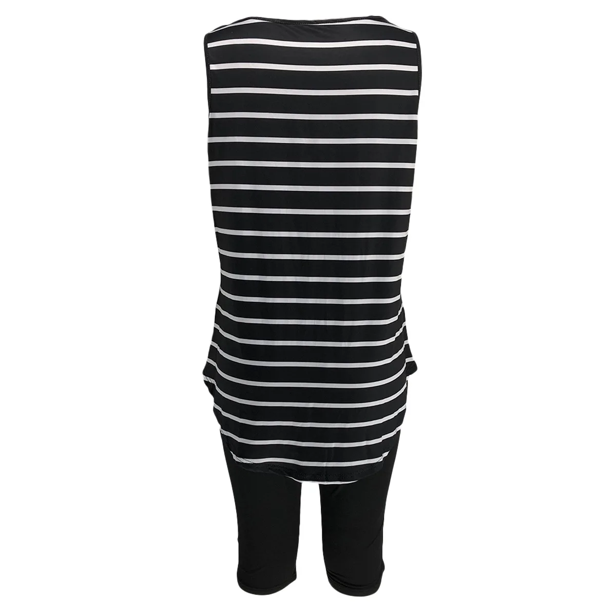 CM.YAYA Women Plus Size XL-5XL Sport two piece set Tracksuit Striped Tank Tops Knee Length jogger Suit Sweatpants Matching Set