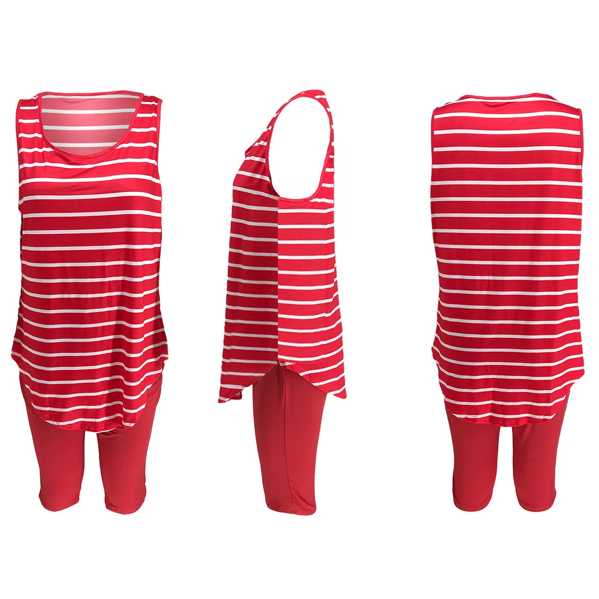 CM.YAYA Women Plus Size XL-5XL Sport two piece set Tracksuit Striped Tank Tops Knee Length jogger Suit Sweatpants Matching Set