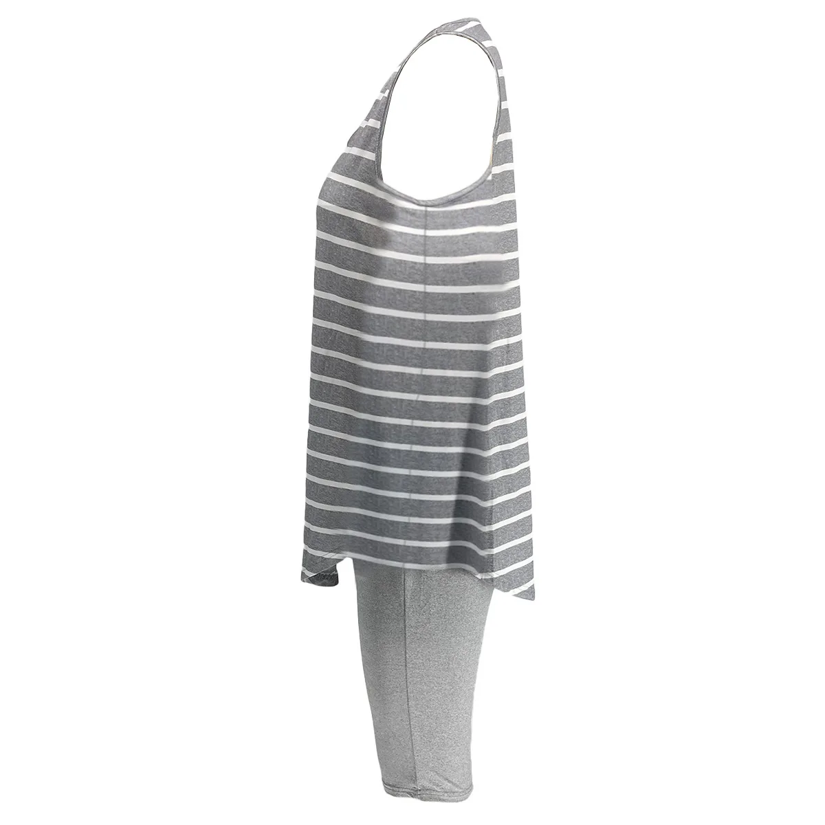 CM.YAYA Women Plus Size XL-5XL Sport two piece set Tracksuit Striped Tank Tops Knee Length jogger Suit Sweatpants Matching Set