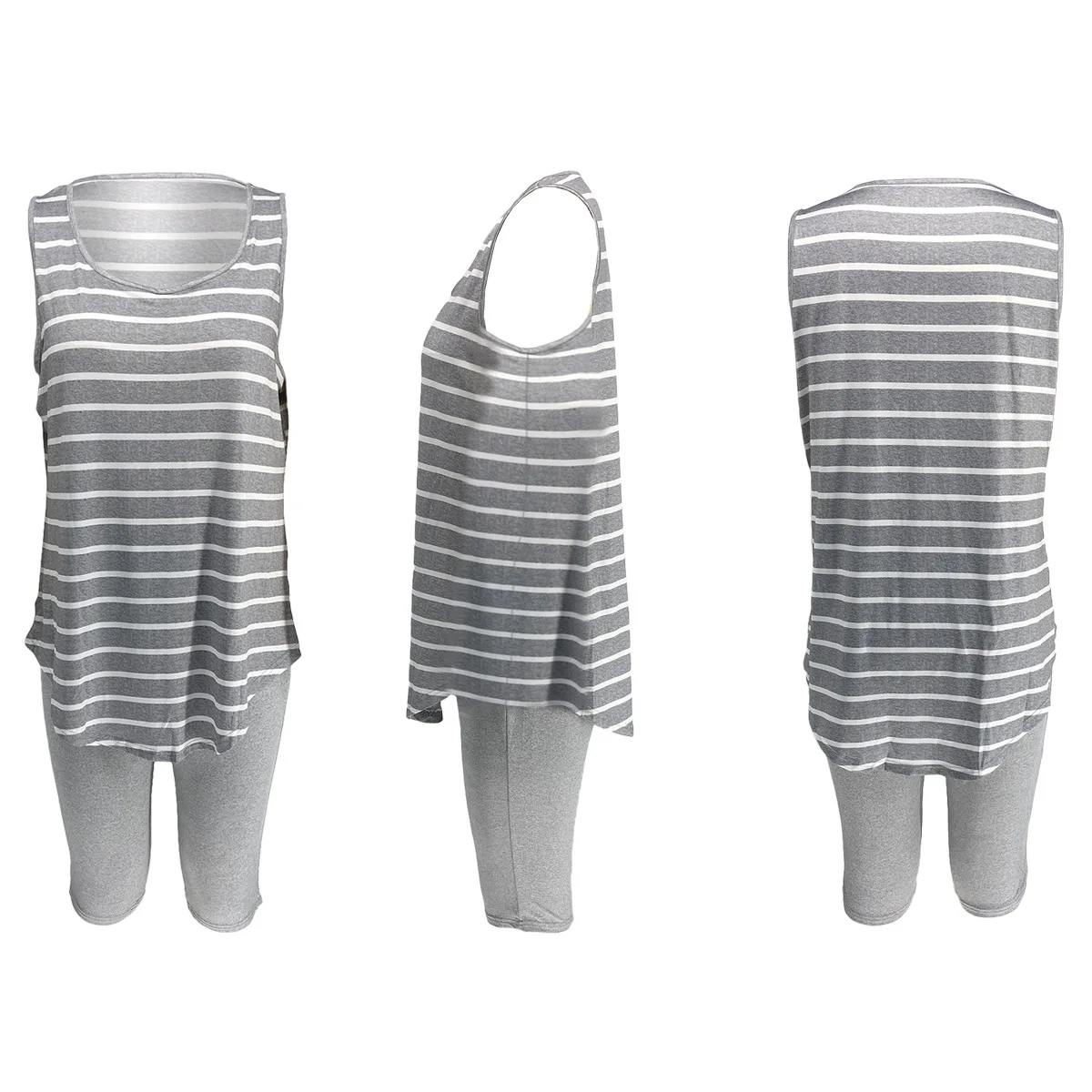 CM.YAYA Women Plus Size XL-5XL Sport two piece set Tracksuit Striped Tank Tops Knee Length jogger Suit Sweatpants Matching Set