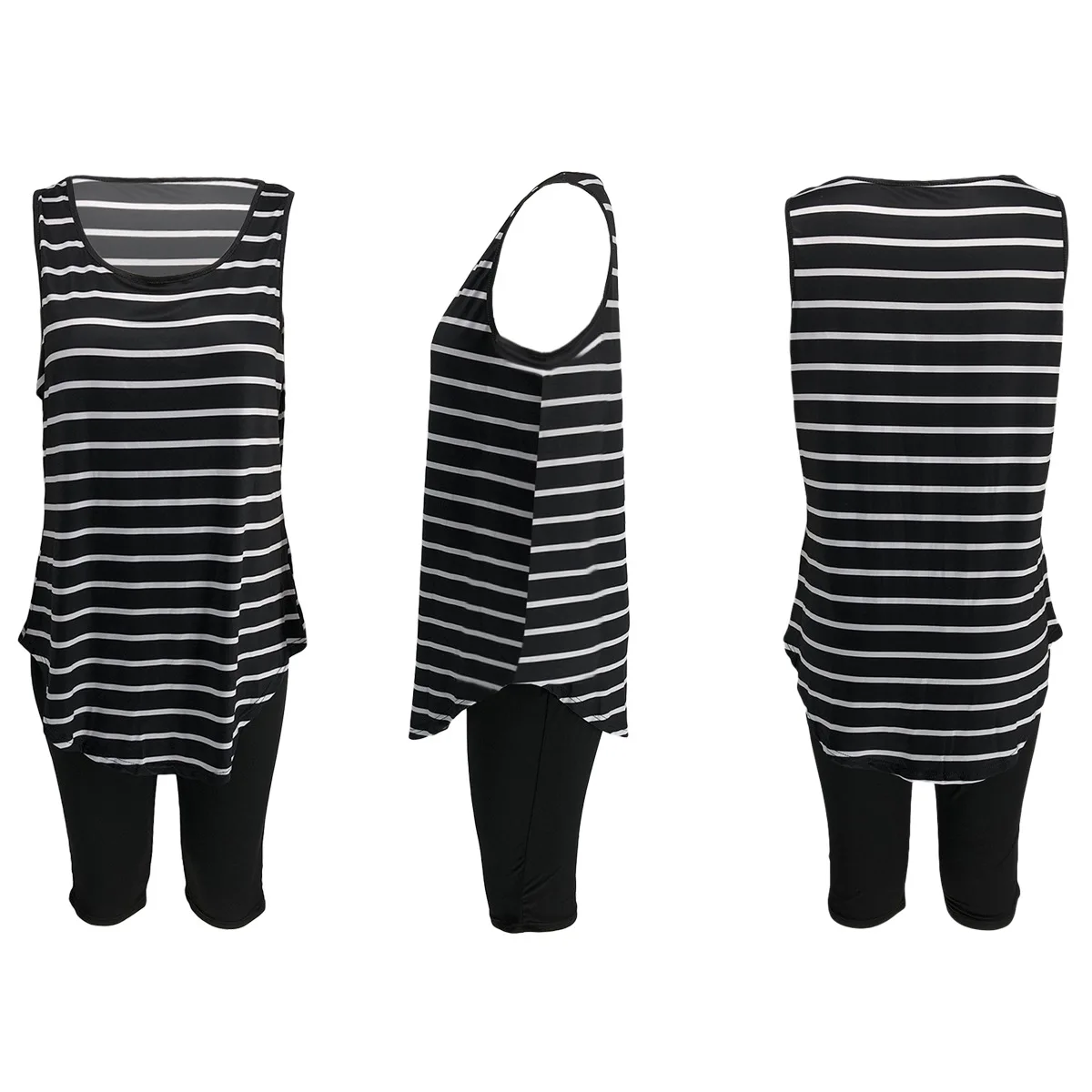 CM.YAYA Women Plus Size XL-5XL Sport two piece set Tracksuit Striped Tank Tops Knee Length jogger Suit Sweatpants Matching Set