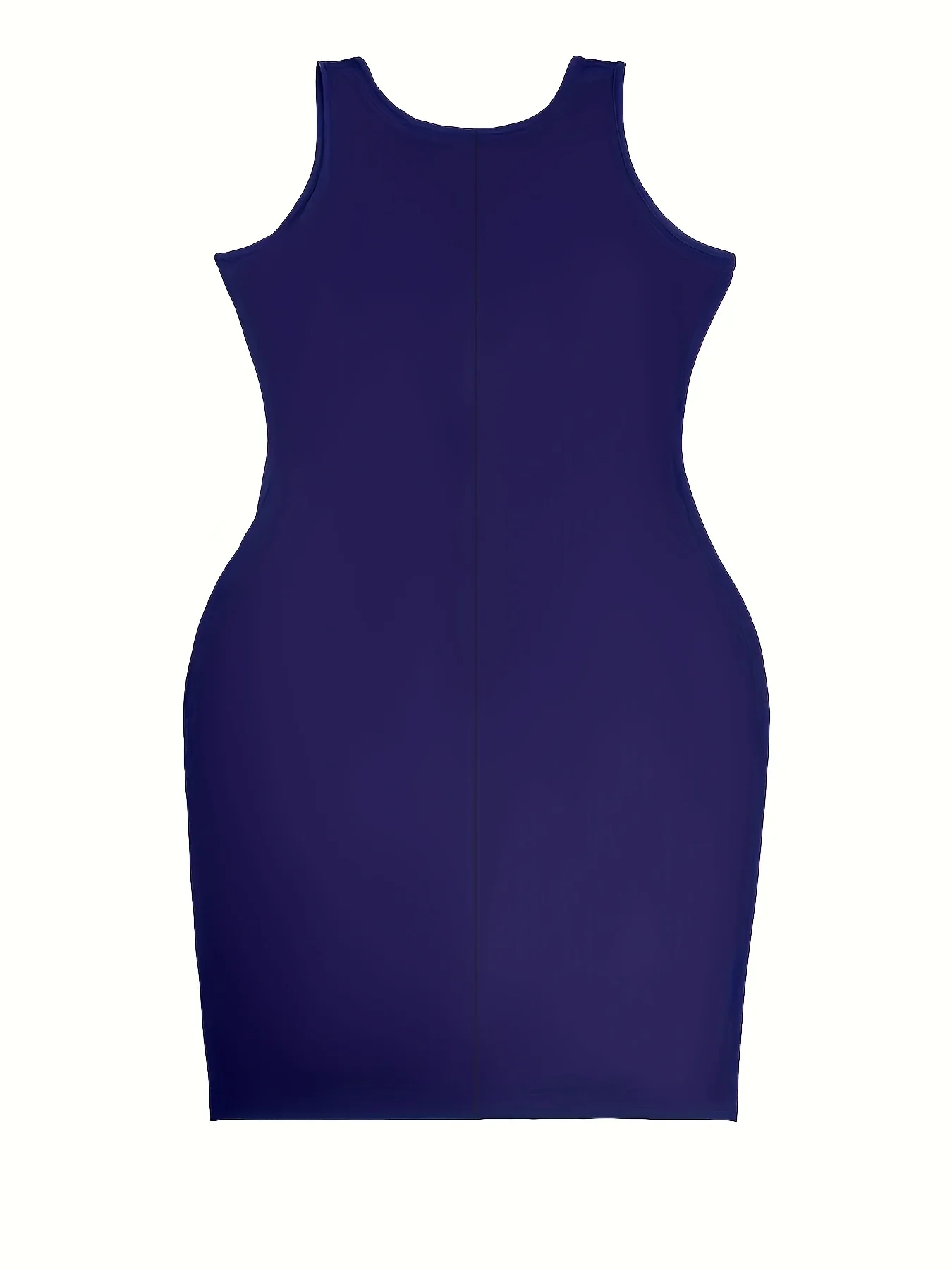 Plus Size Solid Casual Tank Dress, Women's Plus Round Neck Slight Stretch Slim Fit Tank Dress