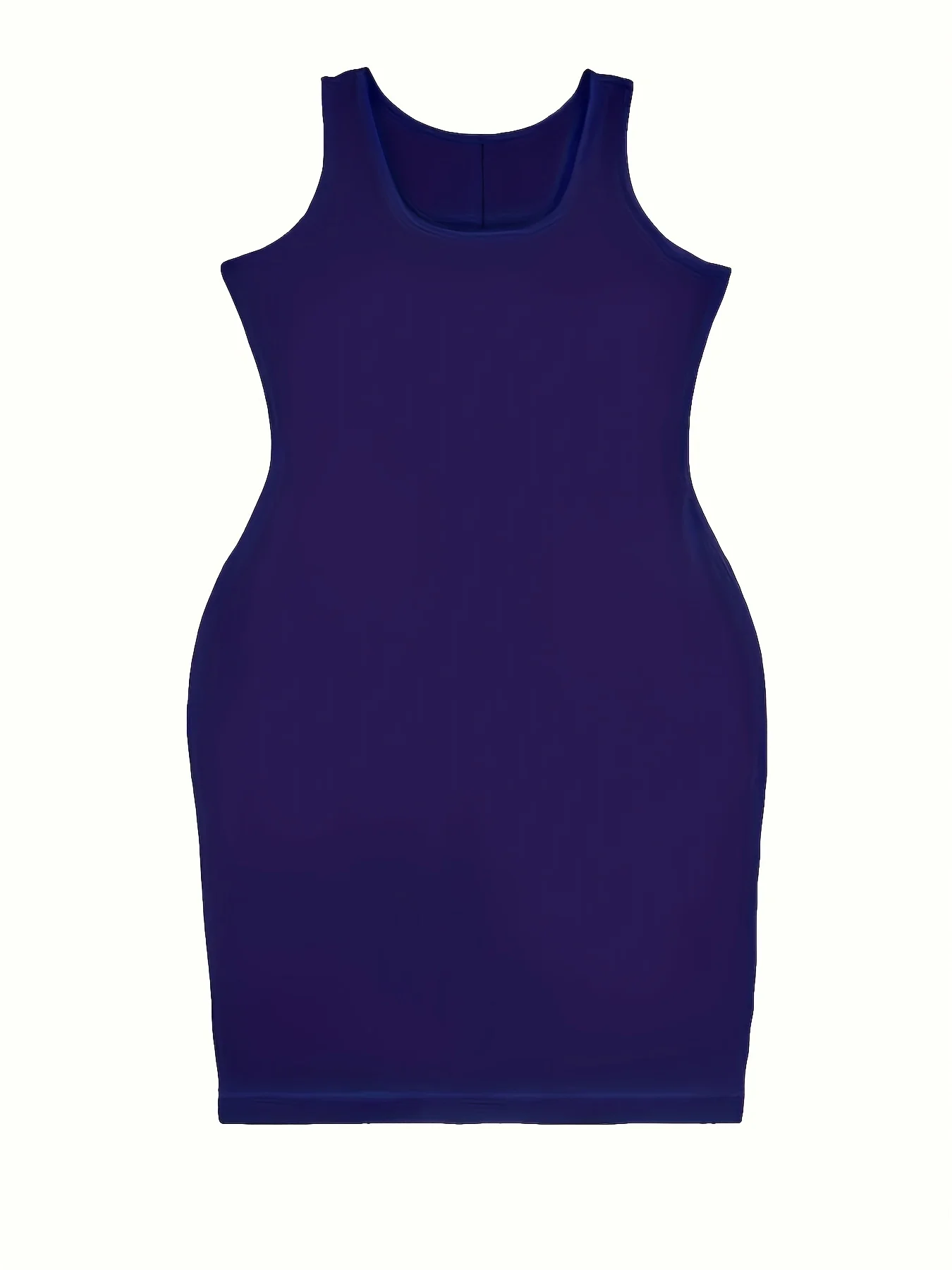 Plus Size Solid Casual Tank Dress, Women's Plus Round Neck Slight Stretch Slim Fit Tank Dress