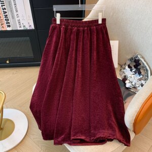Plus-size women's Spring and autumn leisure commuting loose comfortable skirt Simple vermilion elastic waist pleated long skirt