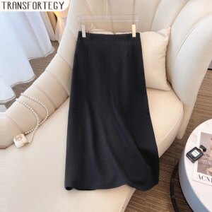 Plus size Women's Winter Thick Casual Skirt Black Simple Loose Comfortable Split Skirt 2024 New Women's Clothing Straight Skirt