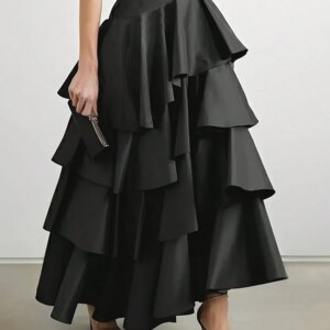 VONDA Plus Size Women Ruffled Long Maxi Skirt 2024 Street High Waist Fashion Multi Layered Hem Party Skirts Elegant Swing Bottom