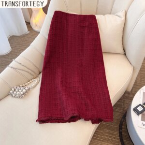 Plus size women's autumn/Winter casual skirt Loose and comfortable red commuter long skirt 2024 new women's clothing large size