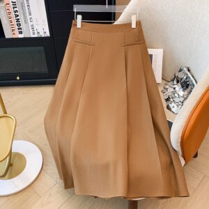 Plus size women's spring and autumn coffee color casual skirt elastic waist comfortable loose skirt 2024 new clothing large