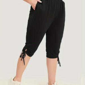 Women's Plus Size 1XL-5XL Drawstring Slight Stretch Fitness Capri Pants with Pockets Minimalist Fashionable Comfortable Leggings