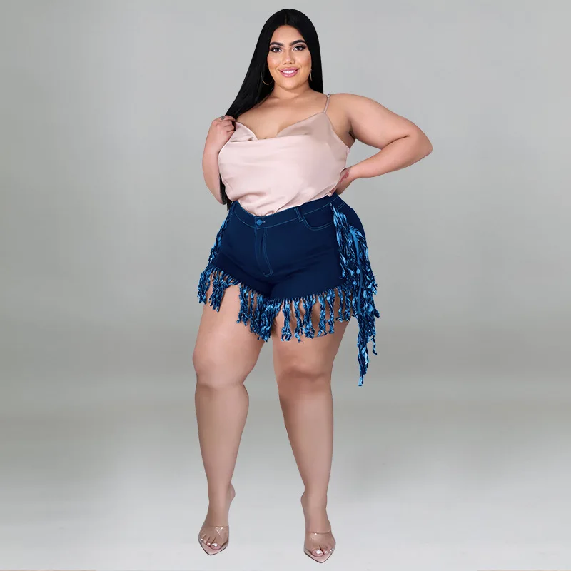 Perl Tassel High Waist Denim Shorts Plus Size Jean Capris Fashion Women Clothing Zipper Sweatpants Casual Leg-opening Pants 2022