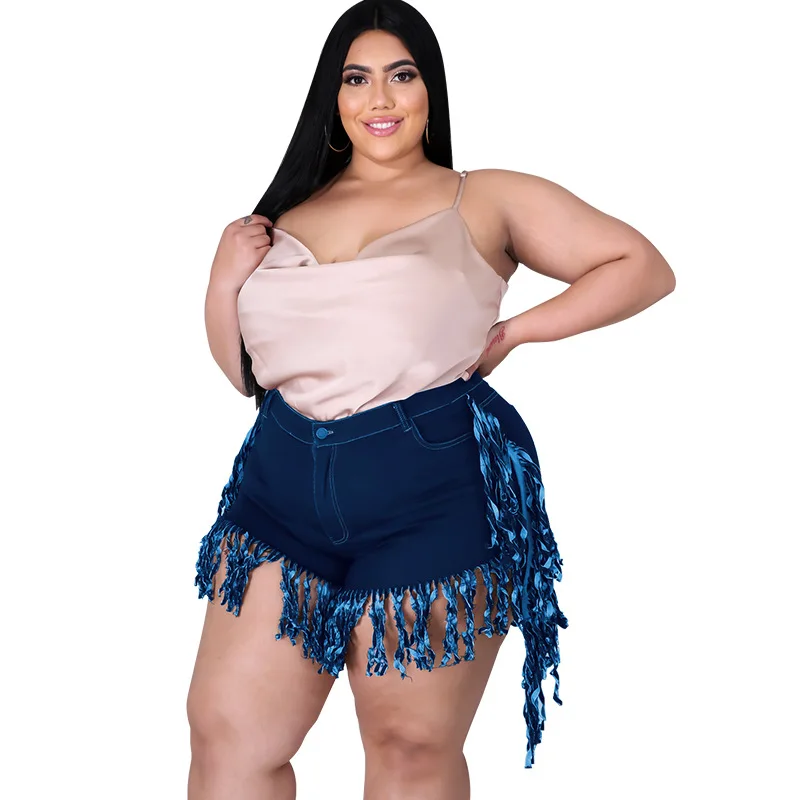 Perl Tassel High Waist Denim Shorts Plus Size Jean Capris Fashion Women Clothing Zipper Sweatpants Casual Leg-opening Pants 2022