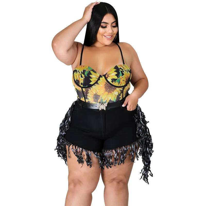 Perl Tassel High Waist Denim Shorts Plus Size Jean Capris Fashion Women Clothing Zipper Sweatpants Casual Leg-opening Pants 2022