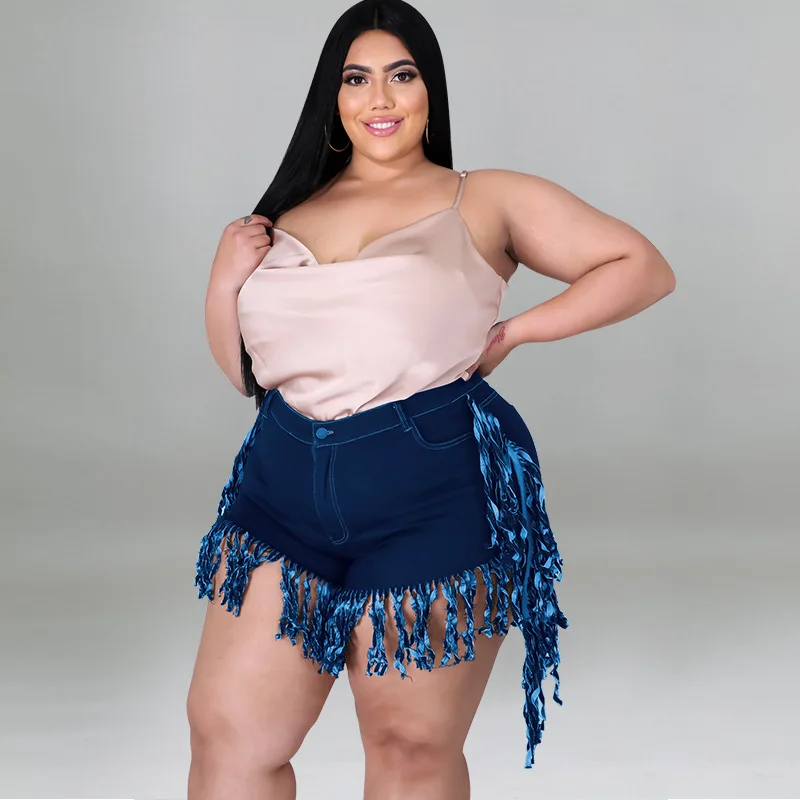 Perl Tassel High Waist Denim Shorts Plus Size Jean Capris Fashion Women Clothing Zipper Sweatpants Casual Leg-opening Pants 2022