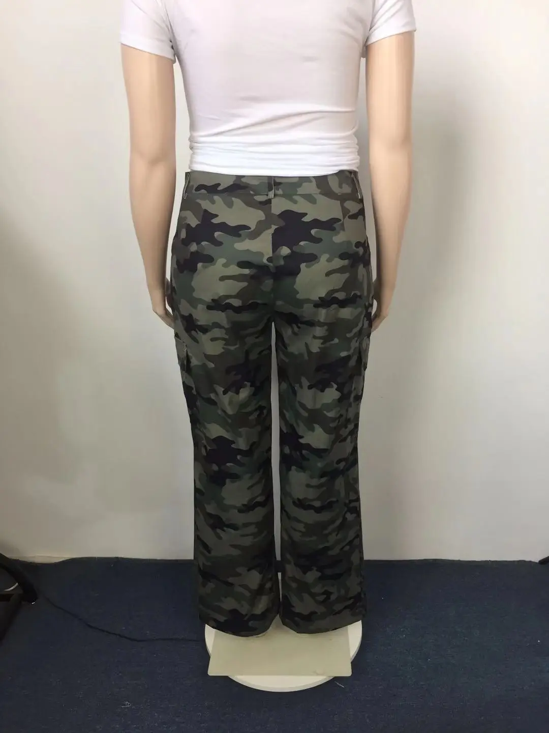 Perl Plus Size High Waist Camouflage Cargo Pants for Women Casual Straight Trousers Street Female Capris Fashion Lady Clothing