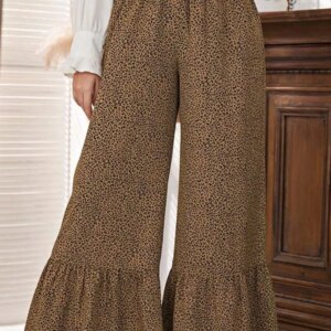 Leopard Printed Pants for Women Office Casual Plus Size High Waist Wide Leg Ankle Length Trousers Autumn Trendy Capris 3XL 4XL