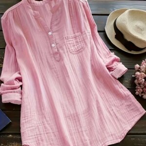 Plus Size Women's 1XL-8XL Casual Lapel Shirt Ladies Solid Color Long Sleeved Shirt Fashion Button Up Shirt