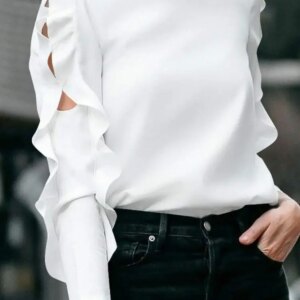 Plus Size 5XL VONDA Autumn Elegant Solid Blouse Fashion Top Women 2024 Ruffled Long Sleeve Hollow Out Casual Loose Shirts Blusas