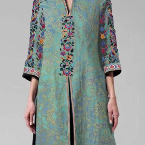 Vintage Mandarin Shirts Three Quarter Floral Print Women's Plus Size Shirt Split Notched Collar Retro Casual Long Shirt Blouse