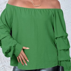 Plus Size 5XL VONDA Women Fashion Off Shoulder Blouse 2024 Elegant Long Sleeve Shirts Streetwear Solid Lantern Sleeve Tops Blusa