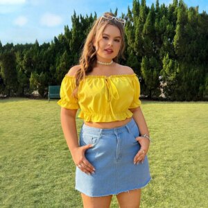 2024 New Plus Size Women Blouses Fashion Short Summer Bubble Sleeve Sexy Strapless T-Shirt Large Female Casual Solid Color Tops