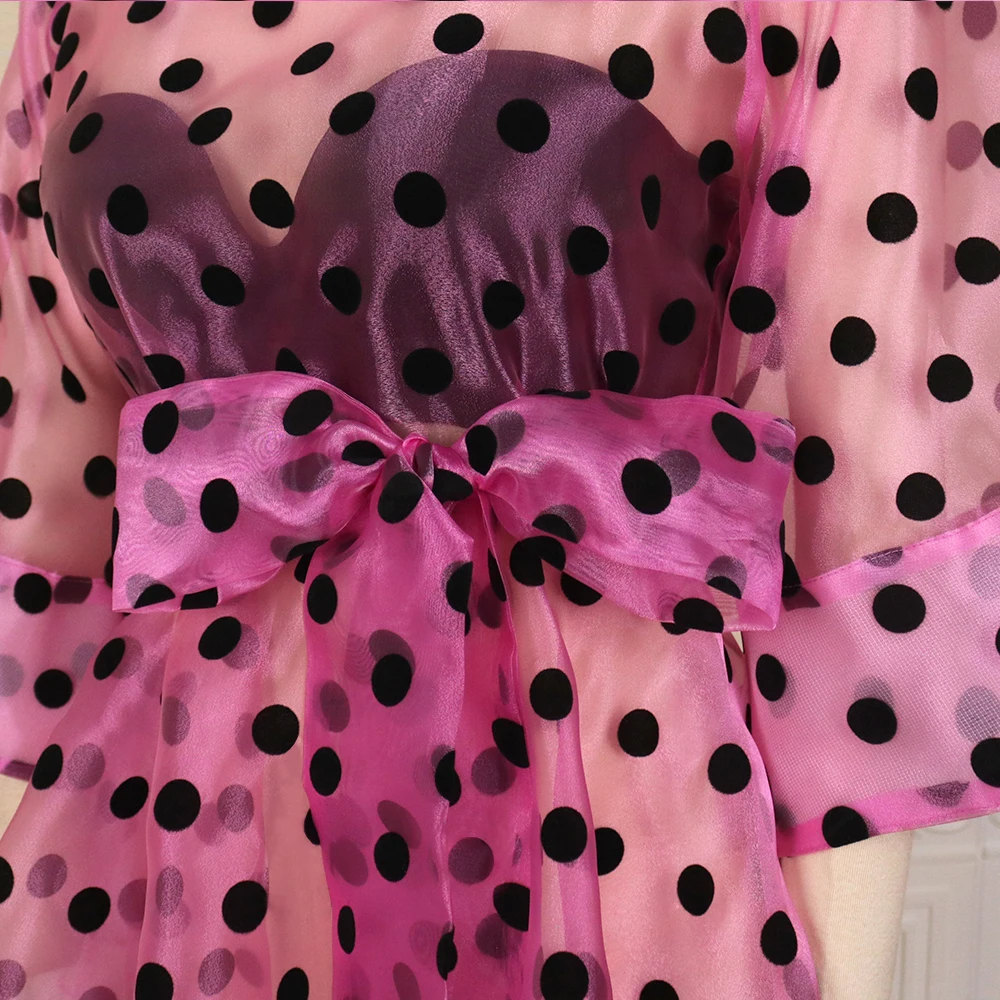 Plus Size Women White Blouses Polka Dot Peplum See Through Sexy Thin Transparent Half Flare Sleeve Waist Belt Tops Shirt Fashion