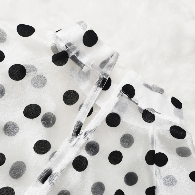 Plus Size Women White Blouses Polka Dot Peplum See Through Sexy Thin Transparent Half Flare Sleeve Waist Belt Tops Shirt Fashion