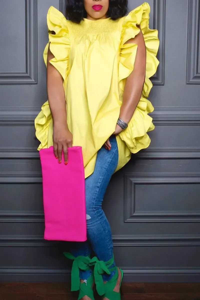 Women Plus Size Shirt Ruffle Sleeve Stand Collar Sleeveless Loose Solid Casual Elegant Vintage Blouse Top for Women Shirt 2024