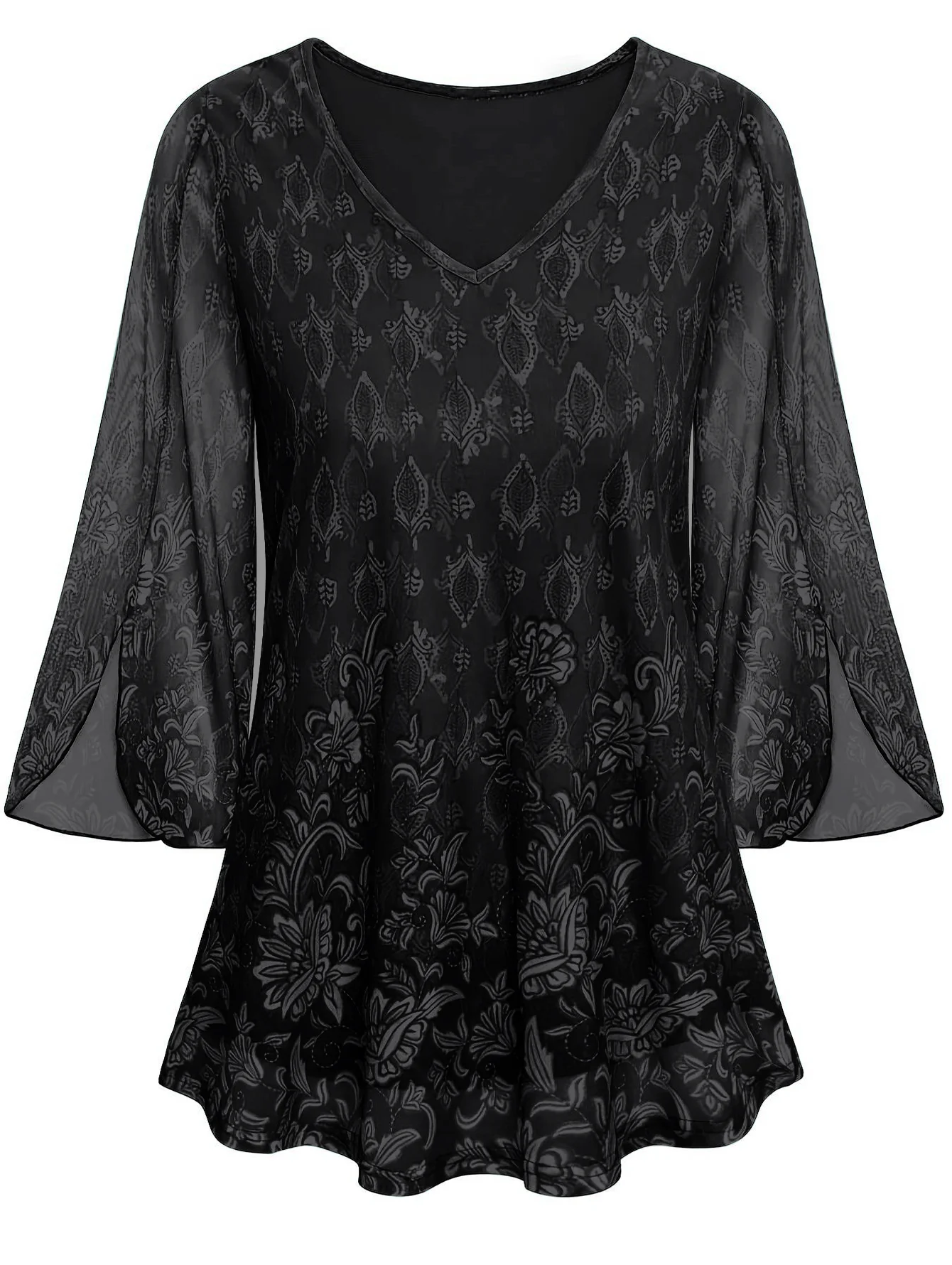 Plus Size Blouse Shirts Women's Lace Tops Blouses 2025 Spring Full Sleeve V-neck Black Green Purple Shirt Elegant Blouse Clothes