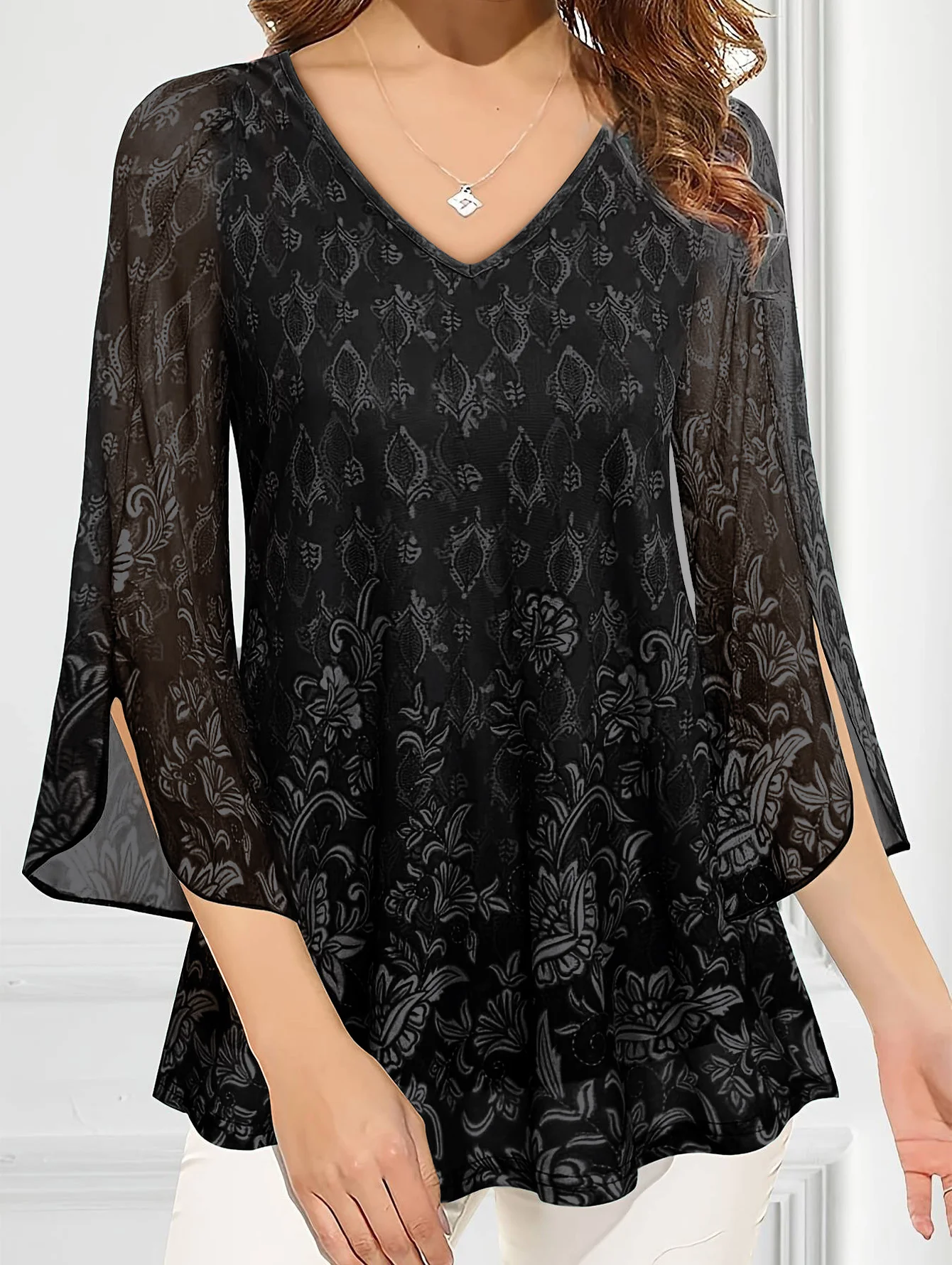 Plus Size Blouse Shirts Women's Lace Tops Blouses 2025 Spring Full Sleeve V-neck Black Green Purple Shirt Elegant Blouse Clothes