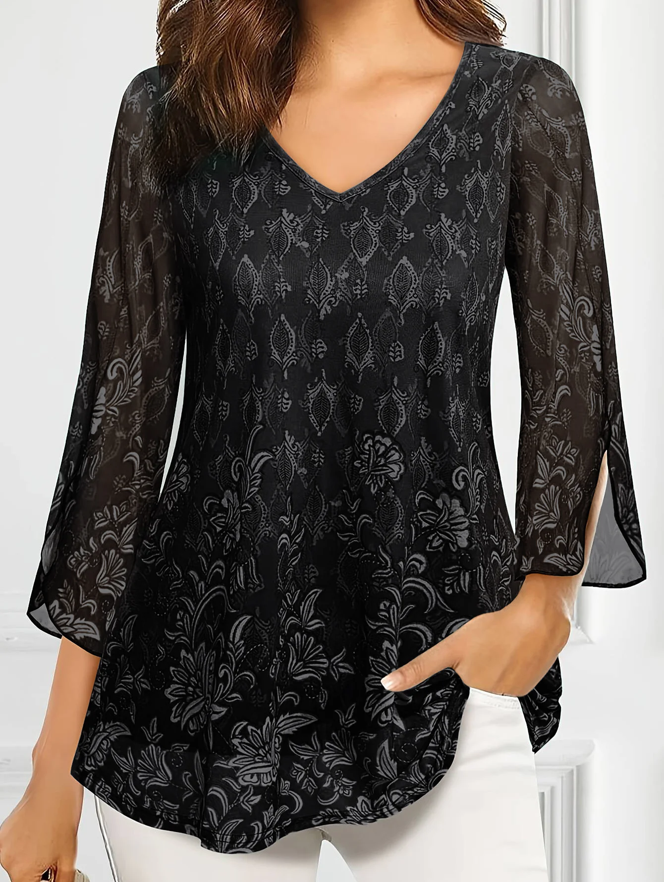 Plus Size Blouse Shirts Women's Lace Tops Blouses 2025 Spring Full Sleeve V-neck Black Green Purple Shirt Elegant Blouse Clothes