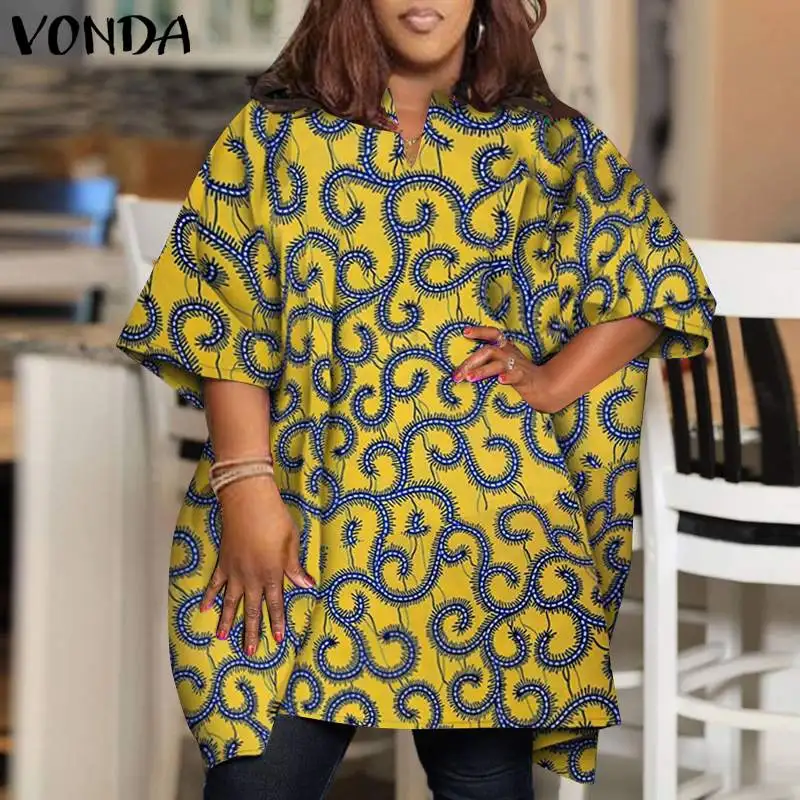 Plus Size 5XL VONDA Women Bohemian Blouses 2024 Summer Printed Shirts Elegant Half Sleeve V Neck Casual Tunic Tops Loose Blusas