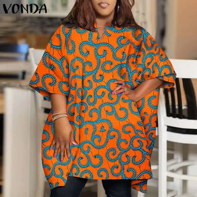 Plus Size 5XL VONDA Women Bohemian Blouses 2024 Summer Printed Shirts Elegant Half Sleeve V Neck Casual Tunic Tops Loose Blusas