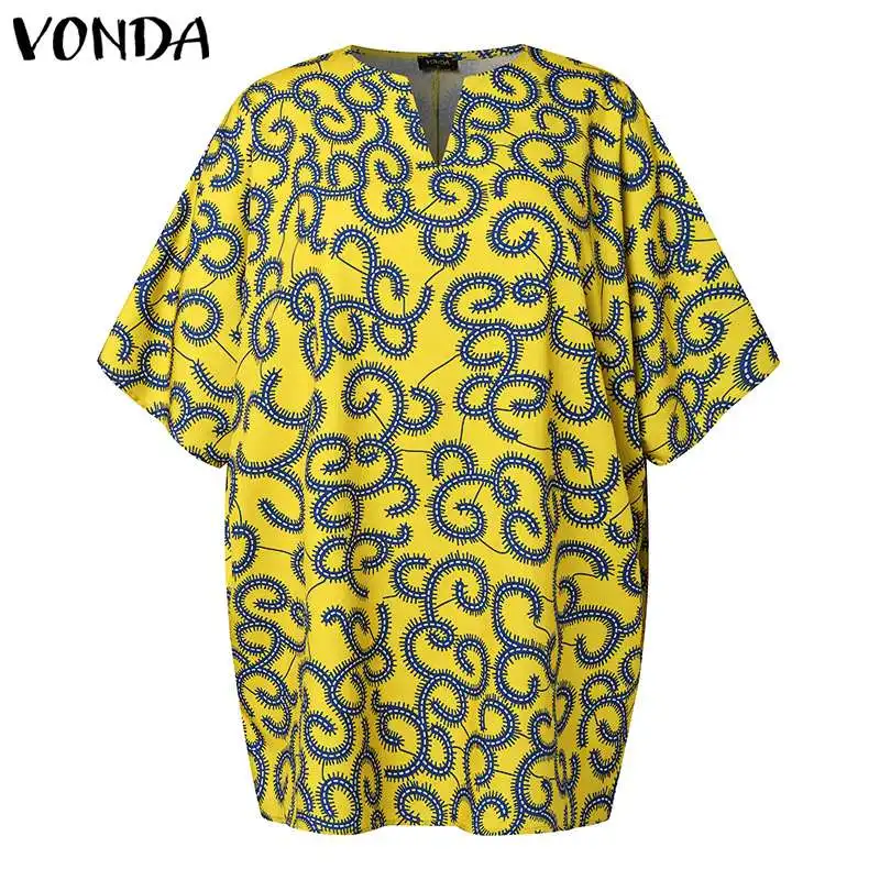 Plus Size 5XL VONDA Women Bohemian Blouses 2024 Summer Printed Shirts Elegant Half Sleeve V Neck Casual Tunic Tops Loose Blusas