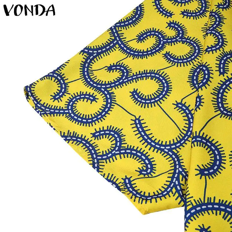 Plus Size 5XL VONDA Women Bohemian Blouses 2024 Summer Printed Shirts Elegant Half Sleeve V Neck Casual Tunic Tops Loose Blusas