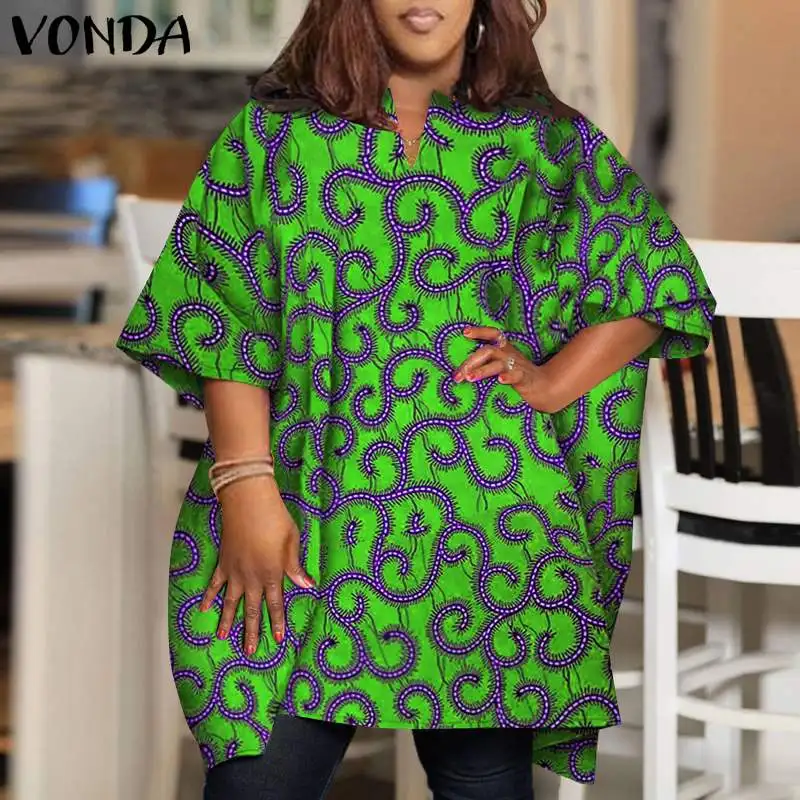 Plus Size 5XL VONDA Women Bohemian Blouses 2024 Summer Printed Shirts Elegant Half Sleeve V Neck Casual Tunic Tops Loose Blusas