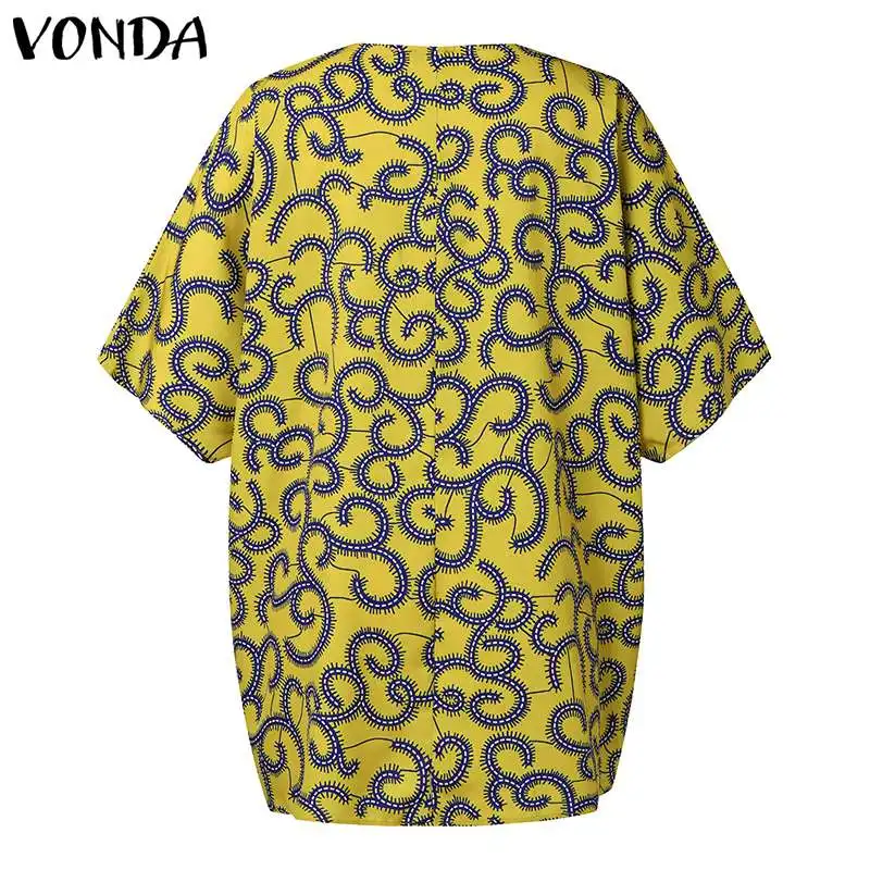 Plus Size 5XL VONDA Women Bohemian Blouses 2024 Summer Printed Shirts Elegant Half Sleeve V Neck Casual Tunic Tops Loose Blusas