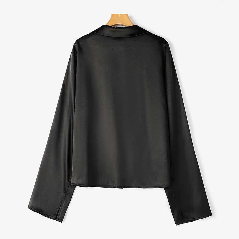 Plus Size VONDA Women Satin Shirts Well Fitting Solid Color Center Lace Up Tops Fashion Elegant Blouses Casual Long Sleeve Tops