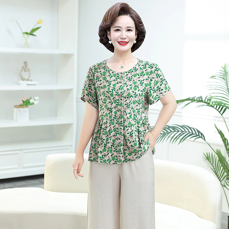 Plus Size Pleated Blouse Female Clothing All-match Spring Summer Floral Pattern Top Lapel Stylish 2024 Korean Shirt