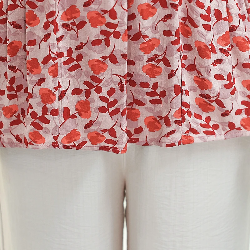 Plus Size Pleated Blouse Female Clothing All-match Spring Summer Floral Pattern Top Lapel Stylish 2024 Korean Shirt