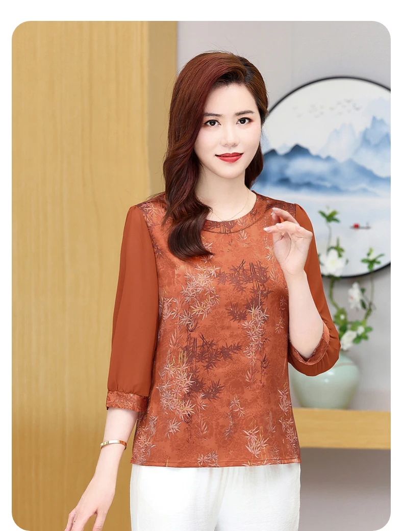 Quilting Retro Leisure Women's Blouse Women's Summer T-shirt Basic Fashion Street Clothing Plus Size Blouse 2024 New Tops