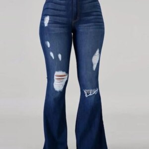 LW Plus Size High Stretchy Ripped Flared Jeans Zipper Fly Floor Length Casual Solid Color Daily Fashion Street Pants